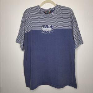 Vintage 90s Paris Sport Club Stripe Soft Skate Grunge 90s Blue Shirt
